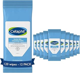 Cetaphil Face And Body Wipes, Gentle Skin Cleansing Cloths, , For Dry, Sensitive Skin, Flip Top Closure, Great For The Gym,Travel, In The Car, Hypoallergenic, Fragrance Free, 10 Count (Pack Of 12)