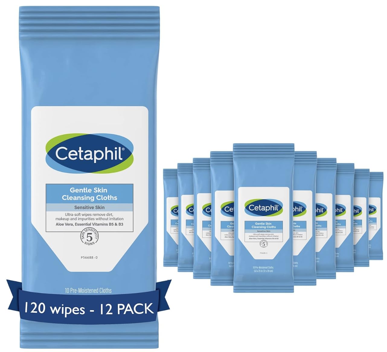 Cetaphil Face And Body Wipes, Gentle Skin Cleansing Cloths, , For Dry, Sensitive Skin, Flip Top Closure, Great For The Gym,Travel, In The Car, Hypoallergenic, Fragrance Free, 10 Count (Pack Of 12)