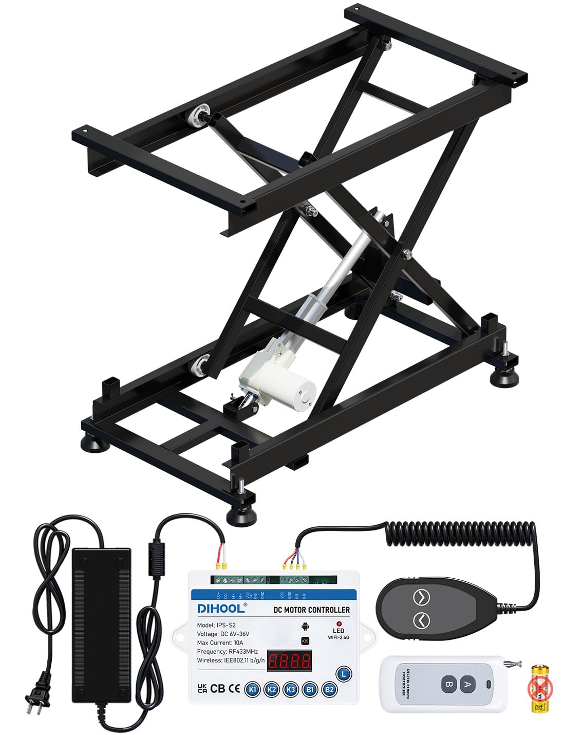 DIHOOL Electric Scissor Lift Table 350Lbs, 195-680MM Height Adjustable Electric Lifting Platform