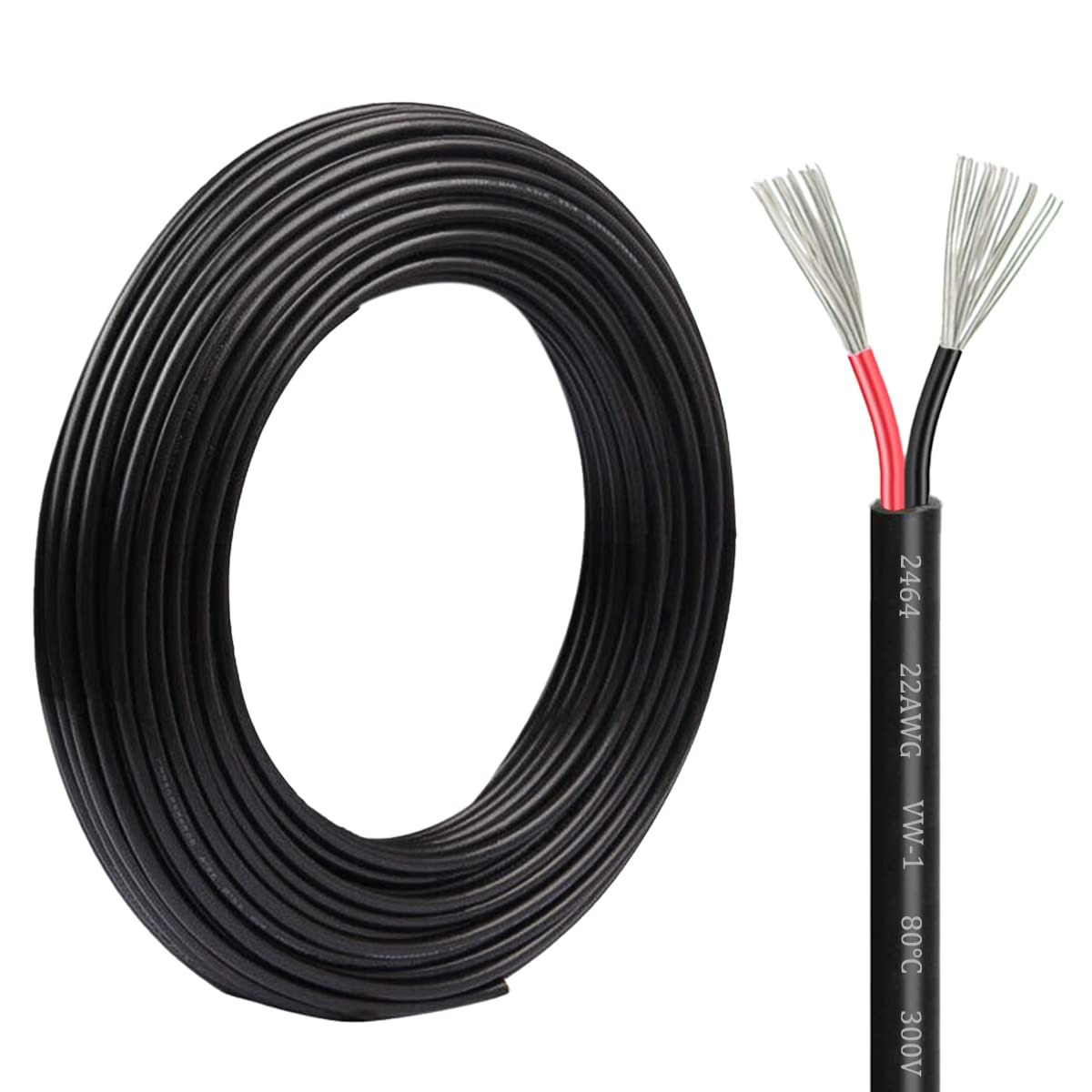 Electrical Wire, 22 Gauge 2 Core Tinned Oxygen-Free Copper PVC Cord, 22AWG 10 M/32.8FT Flexible Extension Cable Low Voltage Electric Power Cord for LED Strips Lamps Lighting Automotive