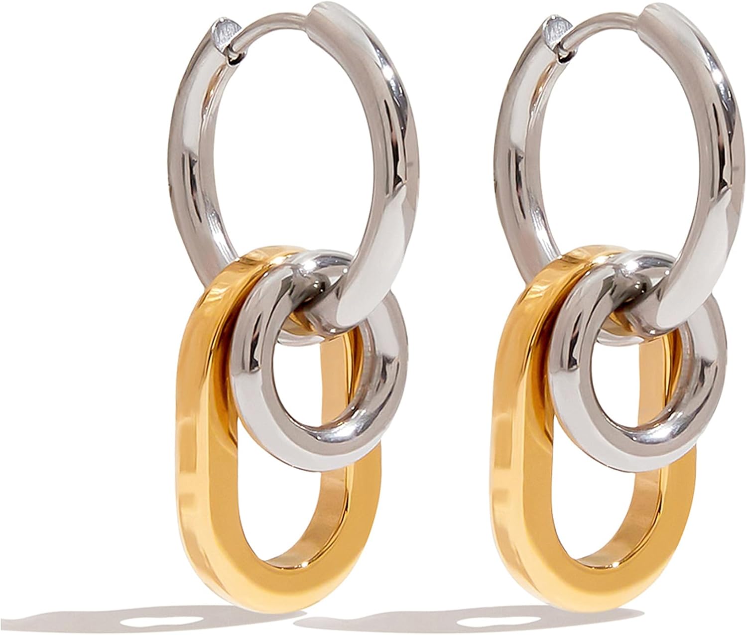 Geometric Hoop Dangle Earrings for Women Removable Trendy Two Tone Y2K Jewelry