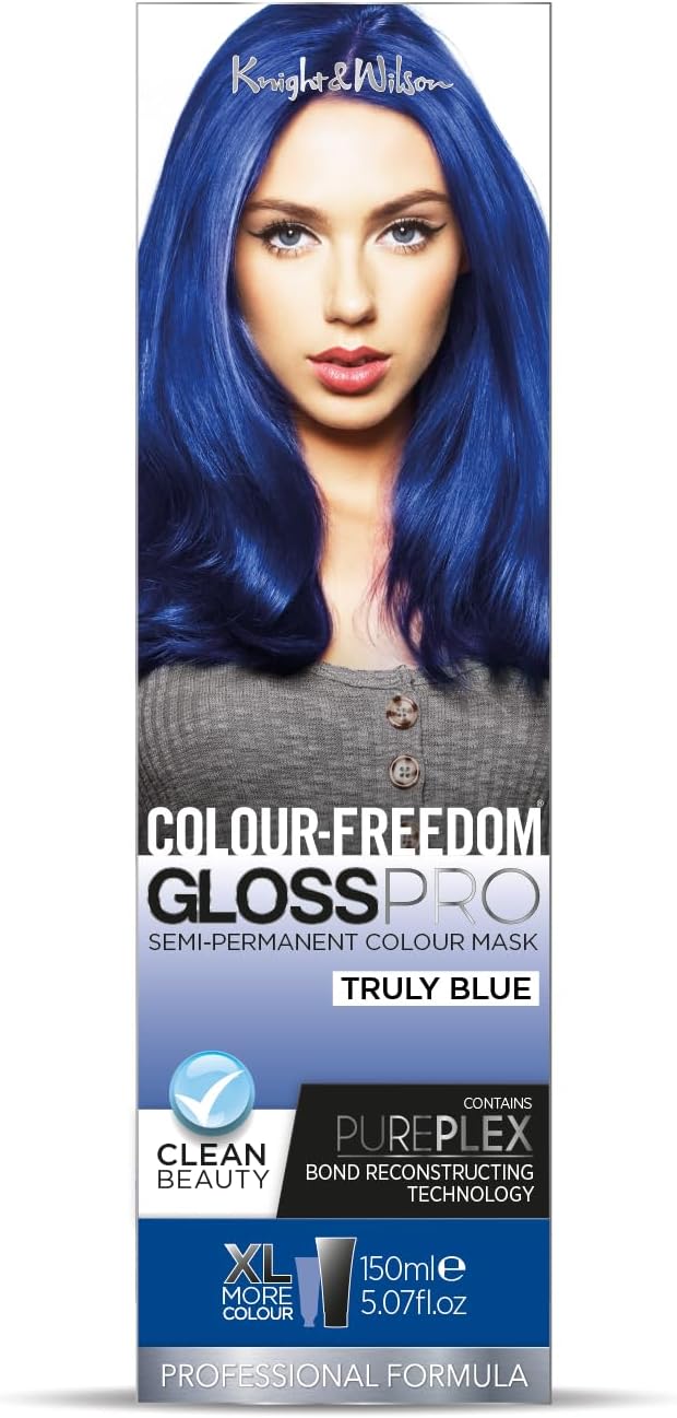 Knight & Wilson Colour-Freedom Gloss Pro 150ml Truly Blue Semi-Permanent Hair Colour - Ultra-Vibrant Vegan Colour Mask with PurePlex | Ammonia Free Colour Lasts Up To 6-10 Washes