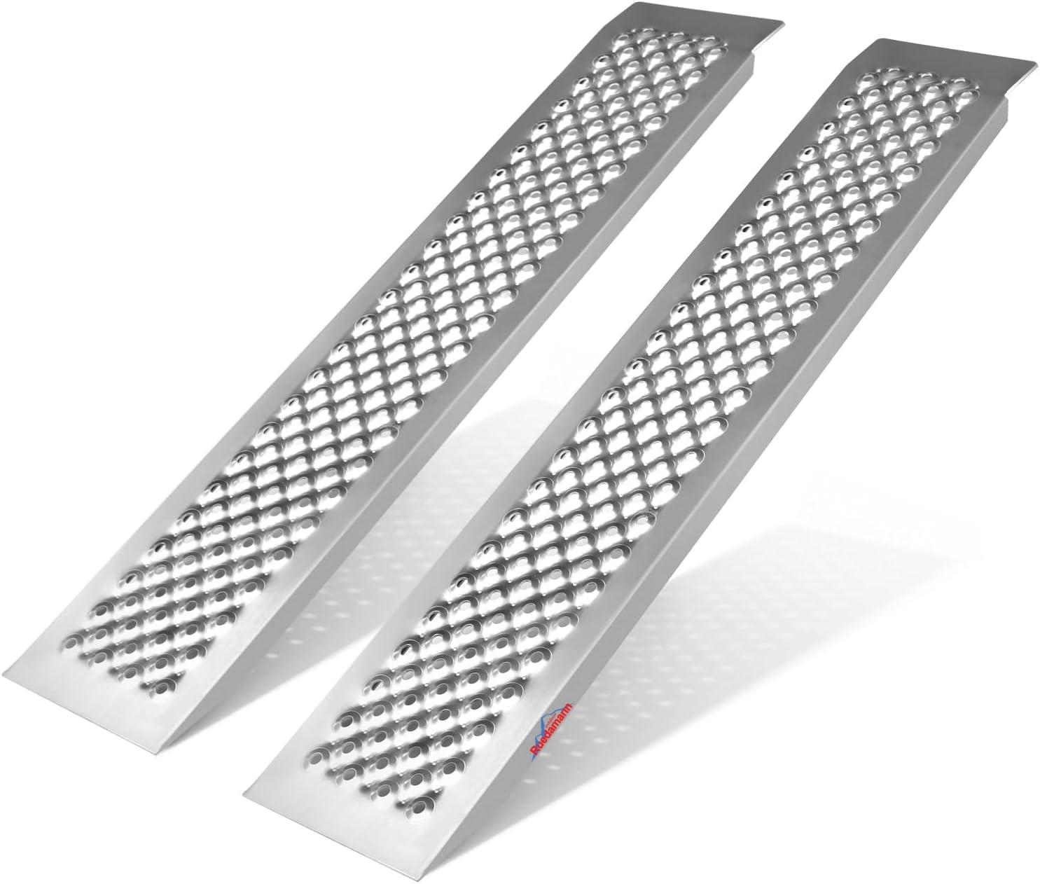 Ruedamann 4FT Aluminum Shed Ramps, 2PCS Total 880 lbs Capacity Loading Ramp for Riding Mower, 9" Wide Lightweight ATV Ramps for Pickup Trucks, Bicycles, Motorcycles, Lawn Mowers