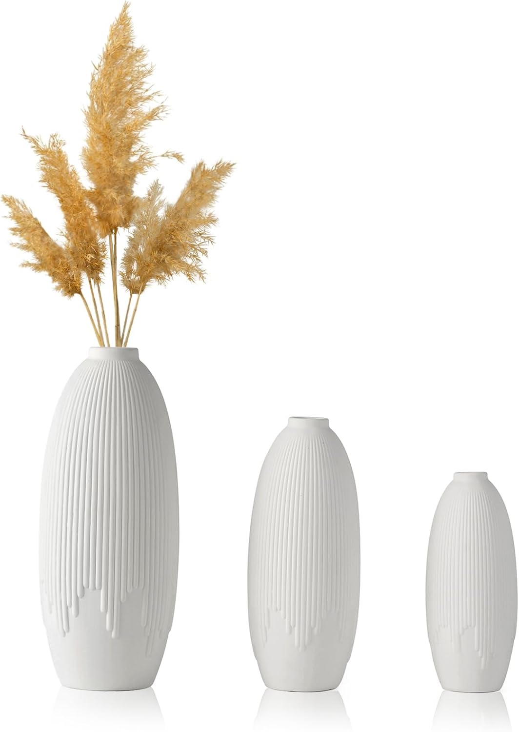 Suoedd White Ceramic Vase For Home Decor-Set of 3 Ceramic Vase Boho for Modern Home Decor,Nordic Minimalism Decor Office Entryway Table Shelf Bookshelf Mantel Living Room Centerpiece Decorations Vases
