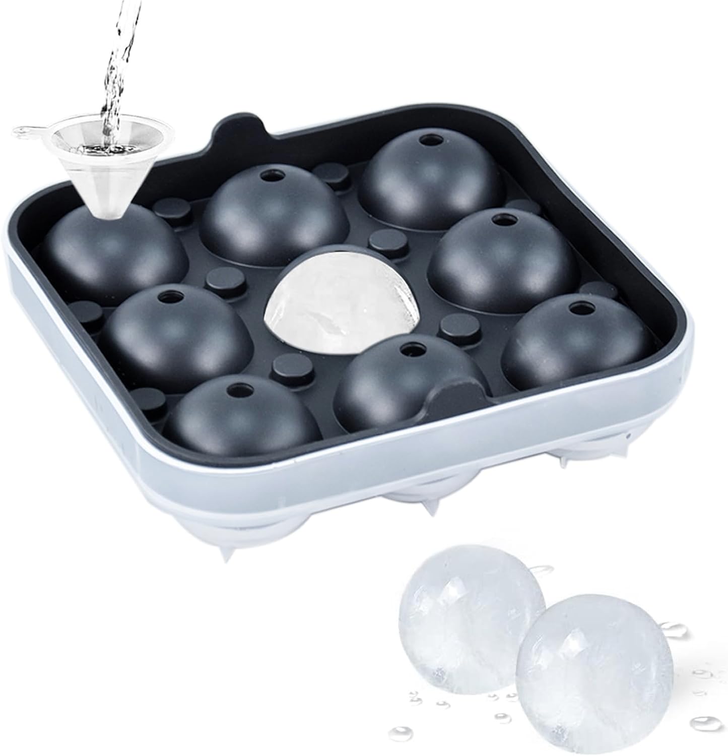 SPESPO Sphere Ice Cube Mould with Lid, 9pcsx2.0inch Ice Ball Trays,Large Silicone Ice Trays for Freezer Balls, Whiskey, Cocktail and Party Drinks, BPA Free