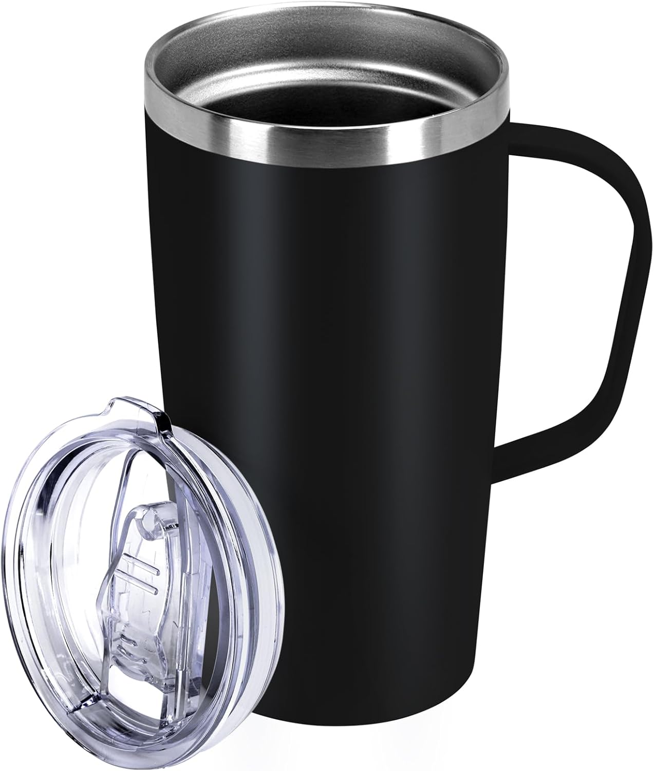 MEBRUDY 19oz Insulated Coffee Mug with Lid, Leak Proof Double Wall Vacuum Travel Coffee Mug with Handle, Black