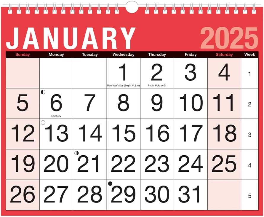 2025 Calendar Easy Month To View Spiral Bound Wall Planner for Home Business Office School 1 January 2025 to 31 December 2025