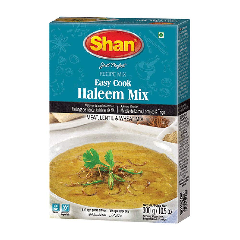 Shan Easy Cook Haleem Recipe Mix 10.5 oz (300g) - Spice Powder for Traditional Meat, Lentil and Wheat Curry - Suitable for Vegetarians - Airtight Bag in a Box