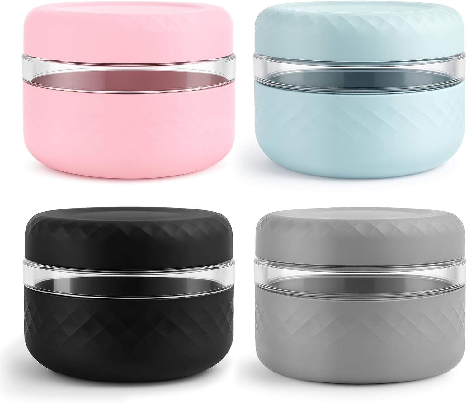 16 oz/2 Cup Glass Lunch Bowl Containers with Lids, 4 Pack, BPA-Free | Leak & Spill Proof, Microwave & Dishwasher Safe, Airtight Meal Prep & Food Storage Jar for Lunch, Soup, Oats, Stew, Yogurt