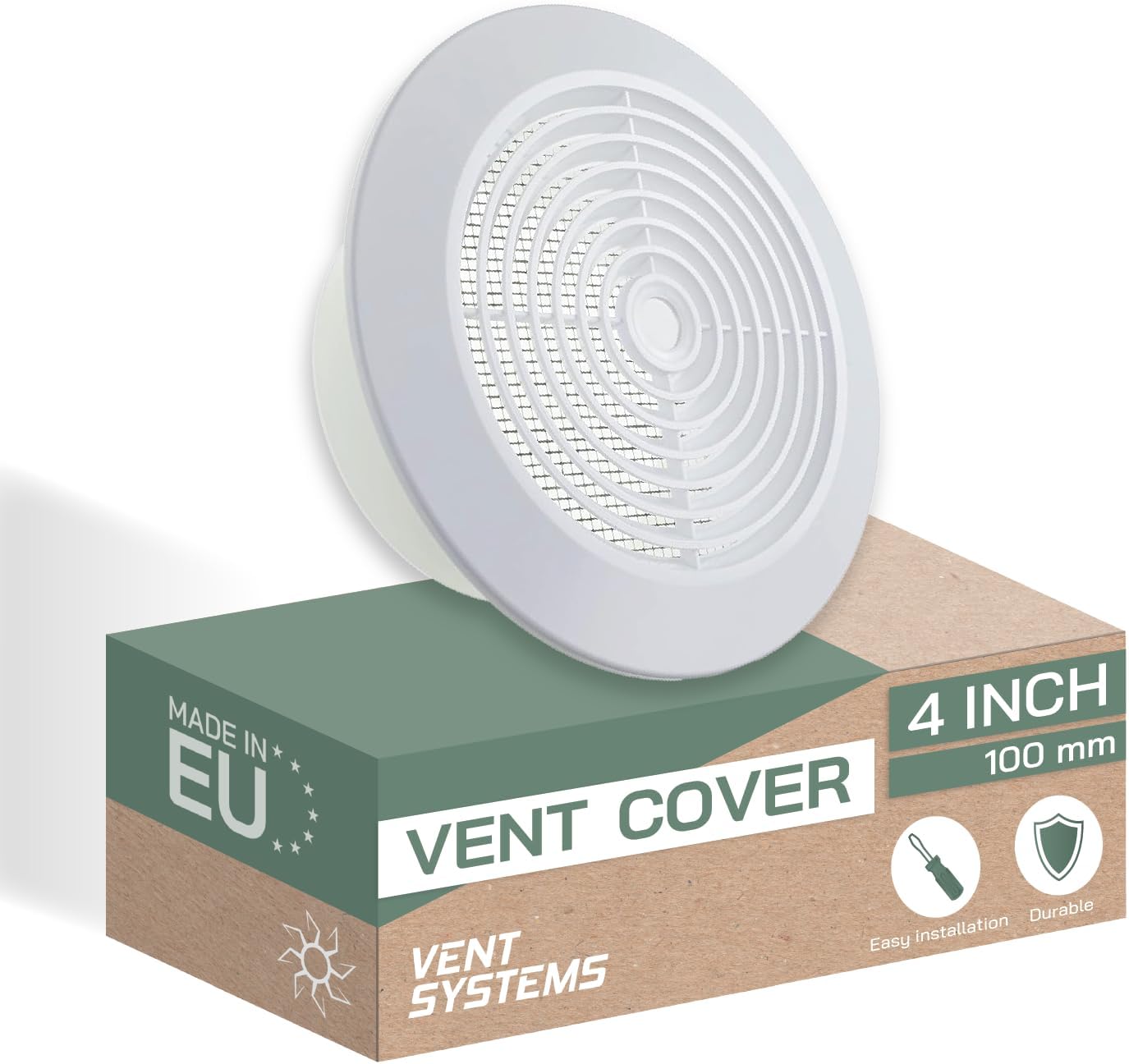 Vent Systems 100 mm / 3.93''' Inch - White - Plastic - Dismantable Ceiling Grille - Round Air Vent Louver - Grill Cover - Nylon Screen - HVAC Vents for Bathroom, Home Office, Kitchen