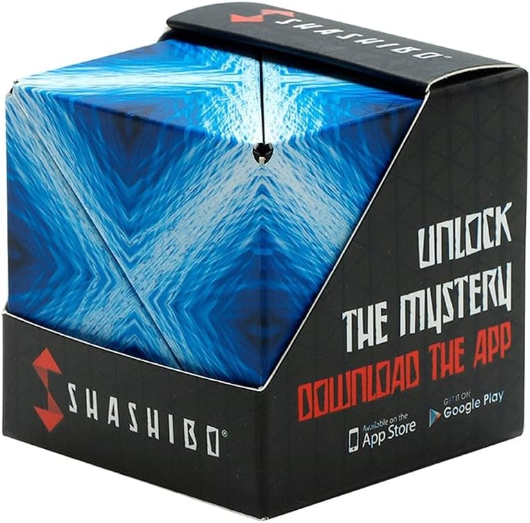 SHASHIBO Shape Shifting Box - Award-Winning, Patented Fidget Cube w/ 36 Rare Earth Magnets - Transforms Into Over 70 Shapes (Blue Planet)