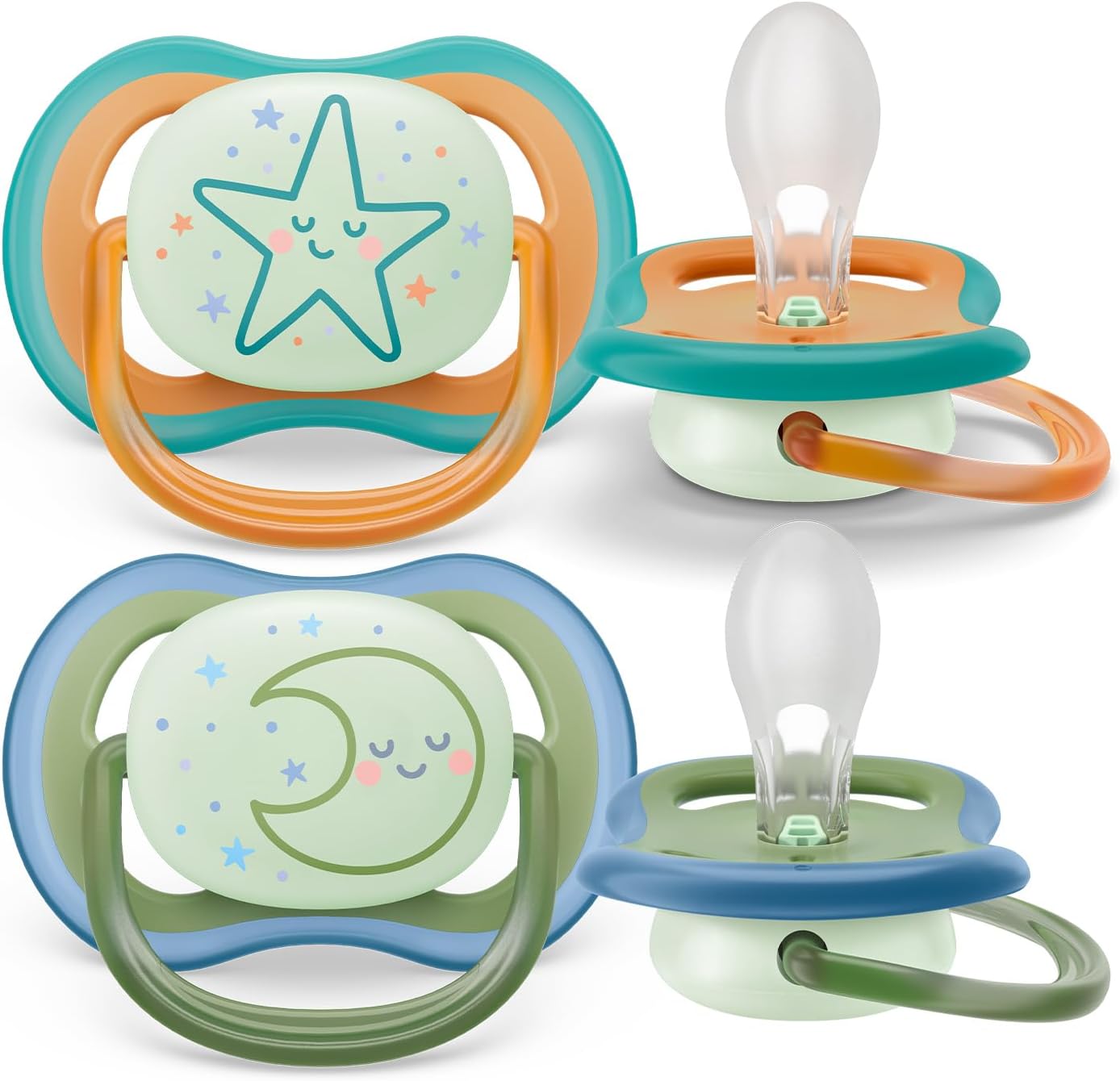 Philips SCF376/23 Avent Ultra Air Night-time Soothers, Light, Breathable Soothers for Babies Aged 18 Months Plus, BPA-Free, with Glow-in-The-Dark Button, 2 Pack