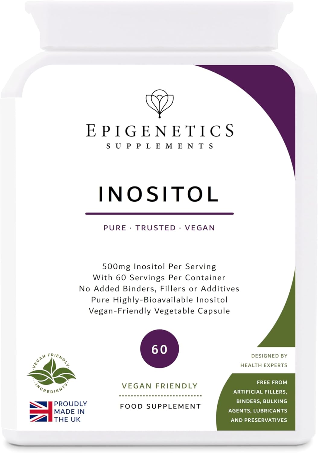 Inositol 500mg | Vitamin B8 Nutritional Food Supplement | 60 Vegan Friendly Vegetable Capsules UK Made | 1 Capsule Daily (2 Month Supply)