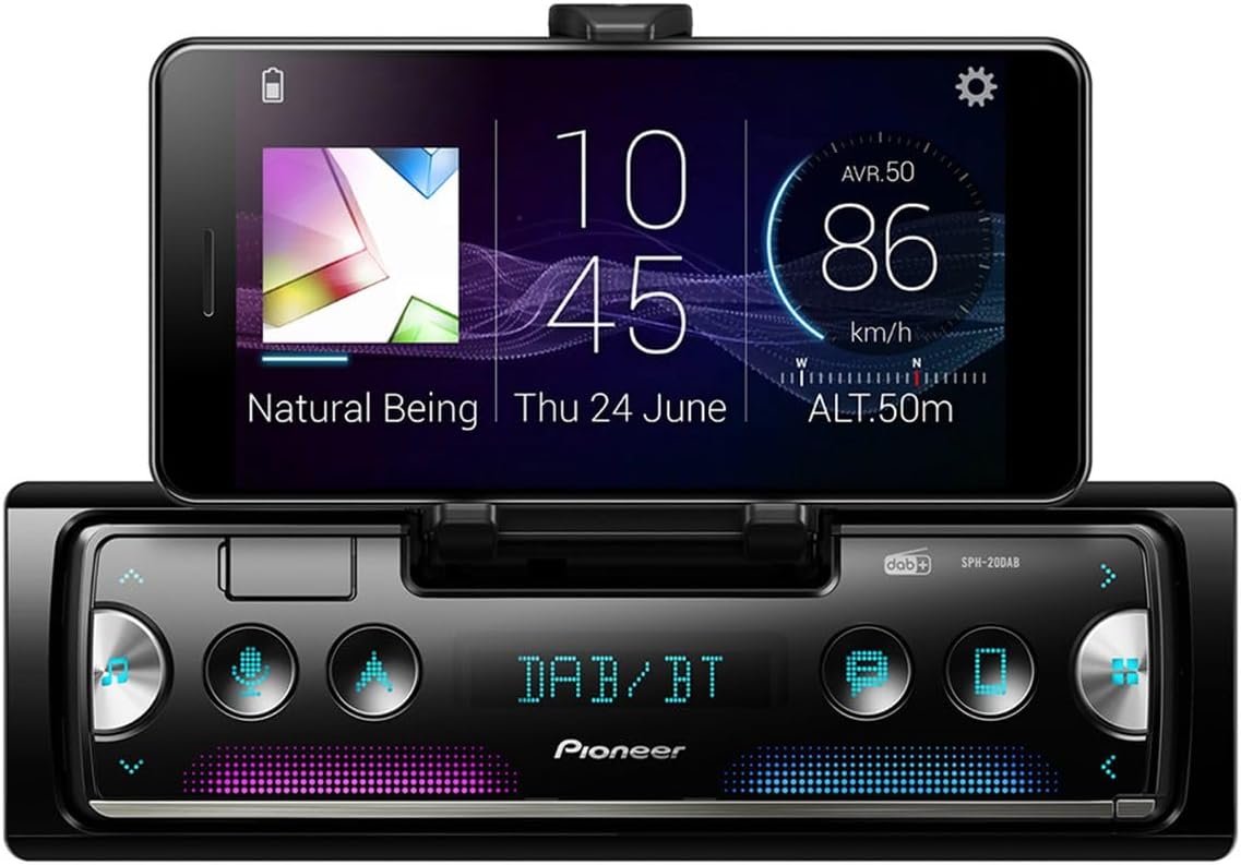 Pioneer SPH-20DAB Next generation 1-DIN receiver with DAB/DAB+ Digital Radio, Bluetooth, USB and Spotify. Connects to iPhone & Android devices.