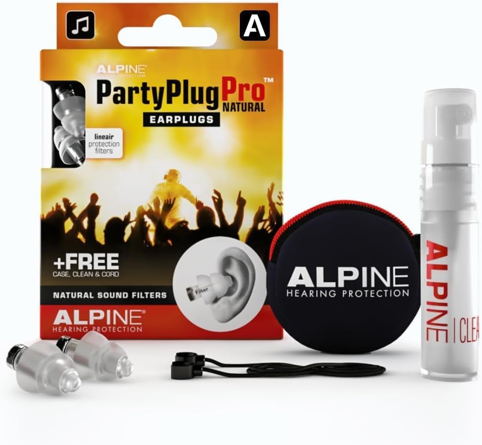 Alpine PartyPlug Pro Ear Plugs for Concerts – Noise Cancelling Ear Plugs for Party and Clubbing – 23dB Hearing Protection Against Loud Sound & Party Music – 1 Pair Reusable Earplugs (Pro Natural)