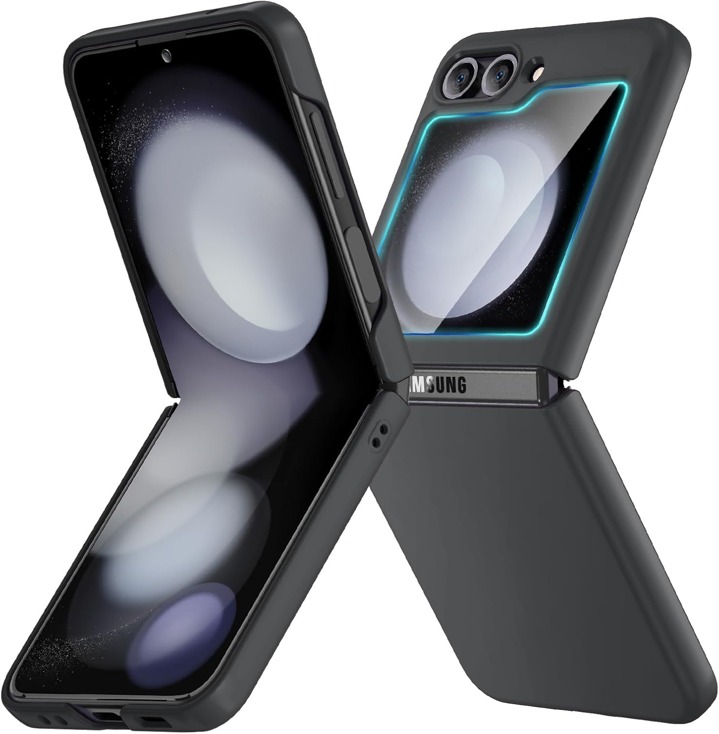 Ruky for Samsung Galaxy Z Flip 5 Case, Full Body Cover Hard PC Ultra-Thin Anti-Scratches Shockproof, Support Wireless Charging Protective Phone Case for Samsung Galaxy Z Flip 5, Black