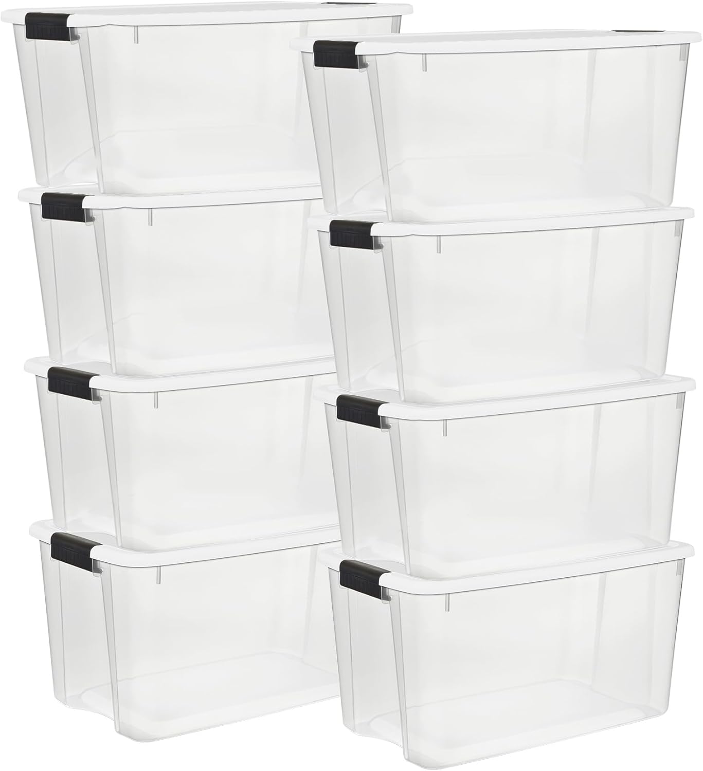 Sterilite 8-Pack Ultra Latching Box, Storage Bins with Lids, Clear Plastic, 70 Quart - Heavy-Duty Organizing Containers for Closet, Bathroom, and Office