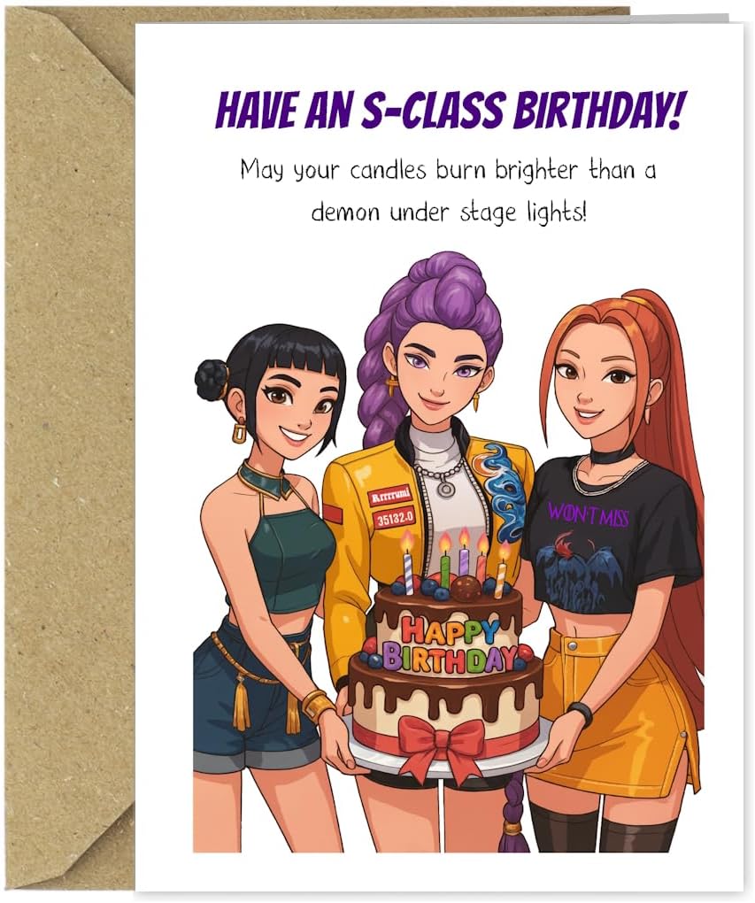 KPop Demon Hunters Birthday Card – Funny Anime Birthday Card for K-Drama & K-Pop Fans – S-Class Birthday Greeting Card