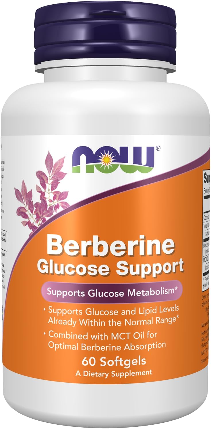 Now Supplements, Berberine Glucose Support, Combined with MCT Oil for Optimal Berberine Absorption, 60 Softgels