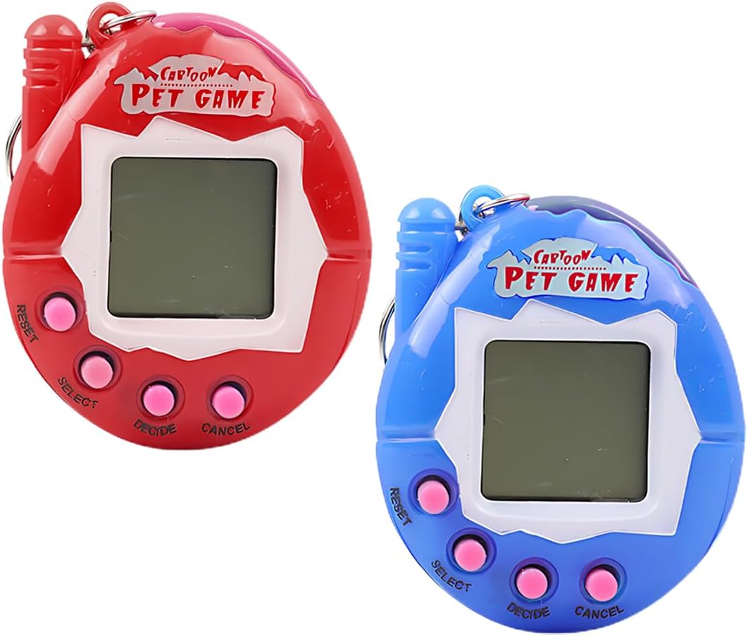 CPJJ 2 Pieces Electronic Pets, Electronic Pet Game Machine With Keychain Retro Handheld Console Mini Digital Virtual 90S Toys Animal Cyber Toy For Adults Teens Birthday Gift(Blue,Red,Egg Shape)