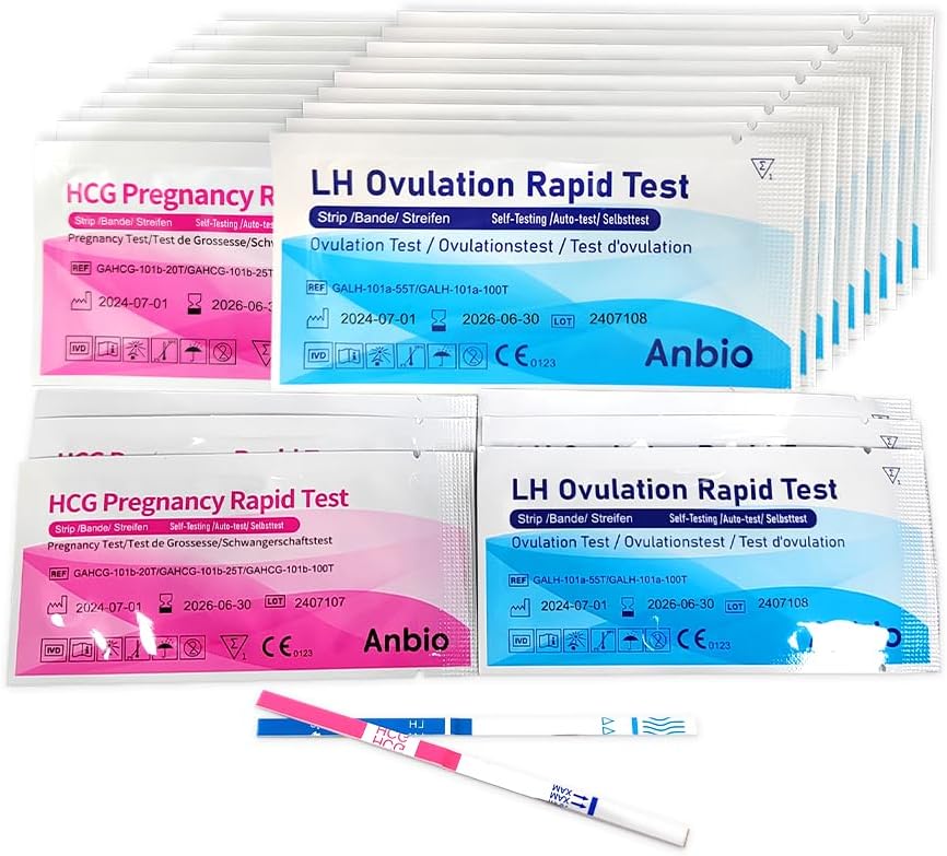 Anbio 50 x Ovulation Strips & 20 x Pregnancy Urine Test Strips Early Detection Kits Highly Sensitive Fast Home Self-Checking-Pack of 70