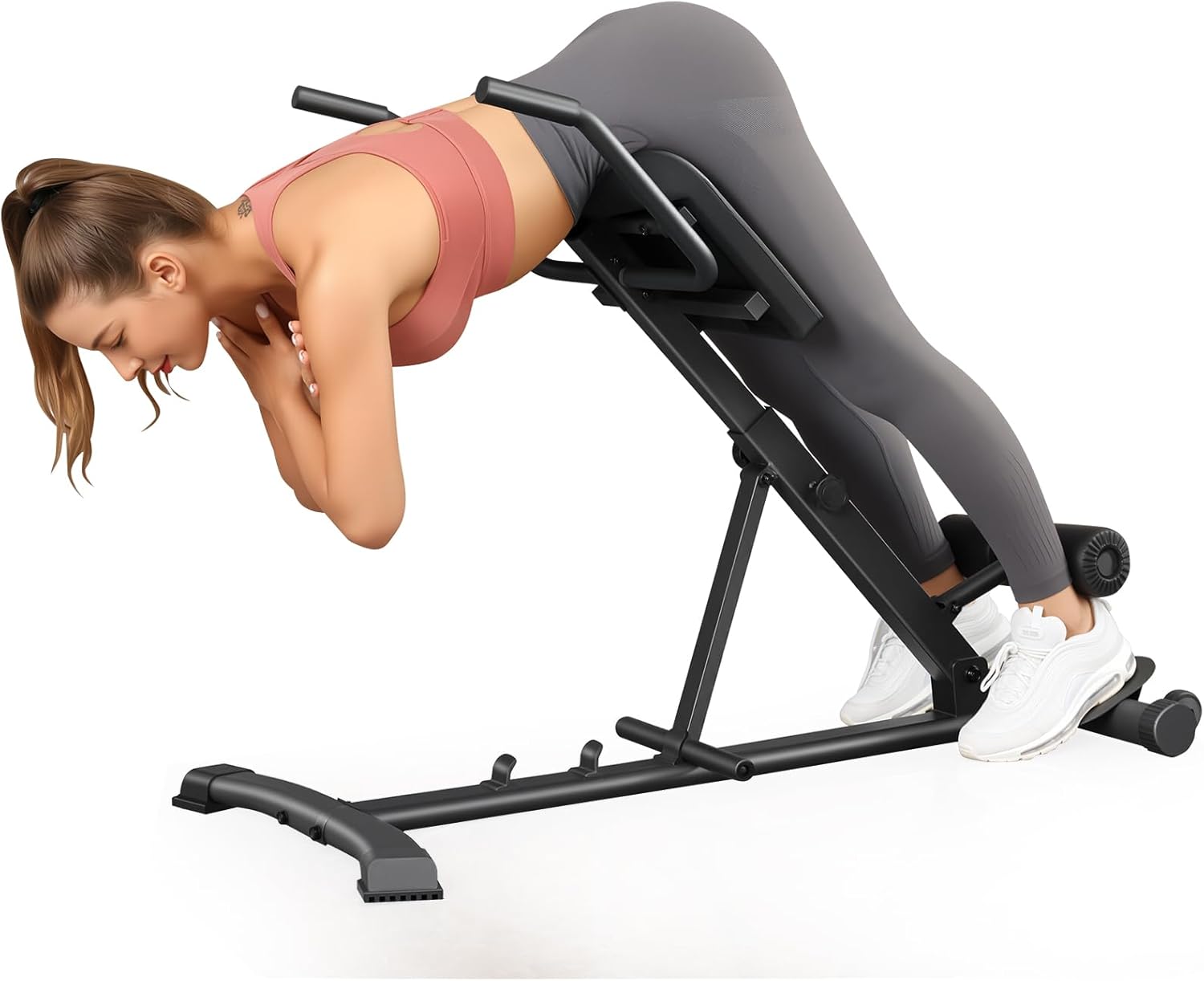 BODY RHYTHM Adjustable & Foldable Roman Chair, Hyperextension Bench, Optional Ab Workout Machine, Back Extension Bench for Glute, Hamstring and Lower Back, Adjustable Exercise Equipment for Home Gym.