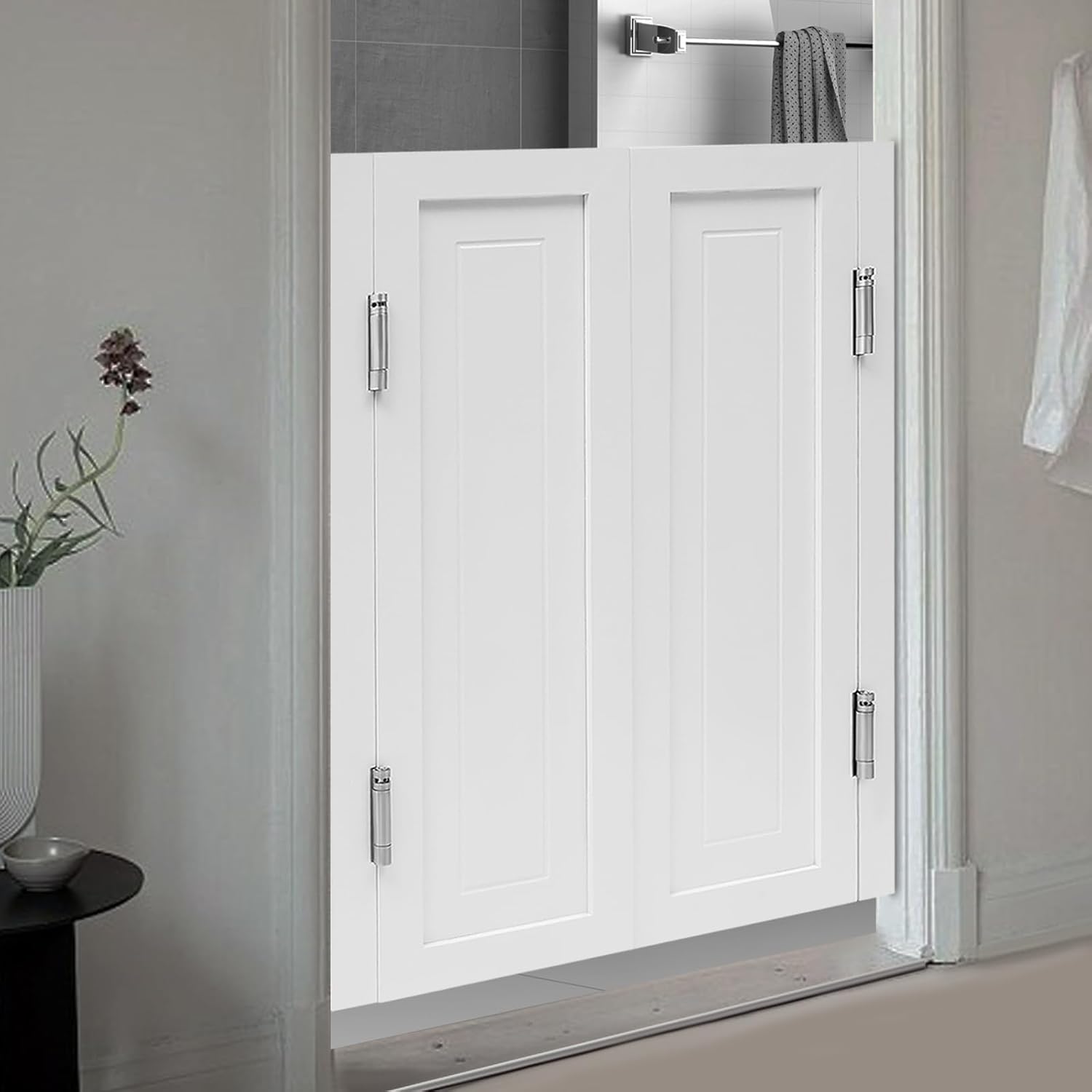 Swinging Doors Cafe Doors, Interior Solid Wood Swing Door with Metal Hinges, Cafe Saloon Doors, Bar Saloon Swinging Doors for Kitchen Stairs Bedroom Entrance Partition (White, 27.56" x 35.43")
