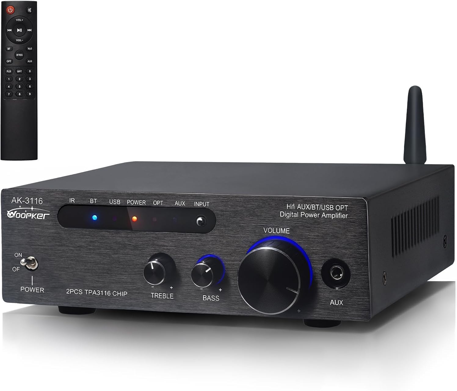 AK3116 Stereo Receivers Amplifier Home Audio, Bluetooth 5.3 Dual TPA3116 Chips Stereo Amplifier 2 Channel 100W x2 Mini Class D Integrated Bluetooth Audio Receiver w/USB AUX Opt Input