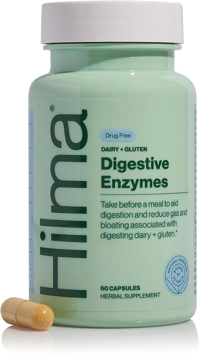 Hilma Digestive Enzymes for Women – Bloating Relief with Turmeric, Dandelion Root & Gluten Digestive Enzymes – Natural Gluten & Dairy Relief Pills – 60 Vegan Capsules