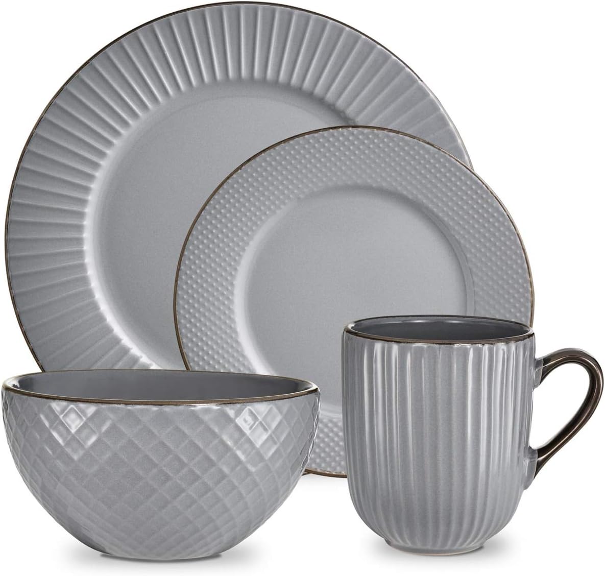 Tower T867002GRY Empire 16 Piece Dinnerware Set, Stoneware, Grey and Brass