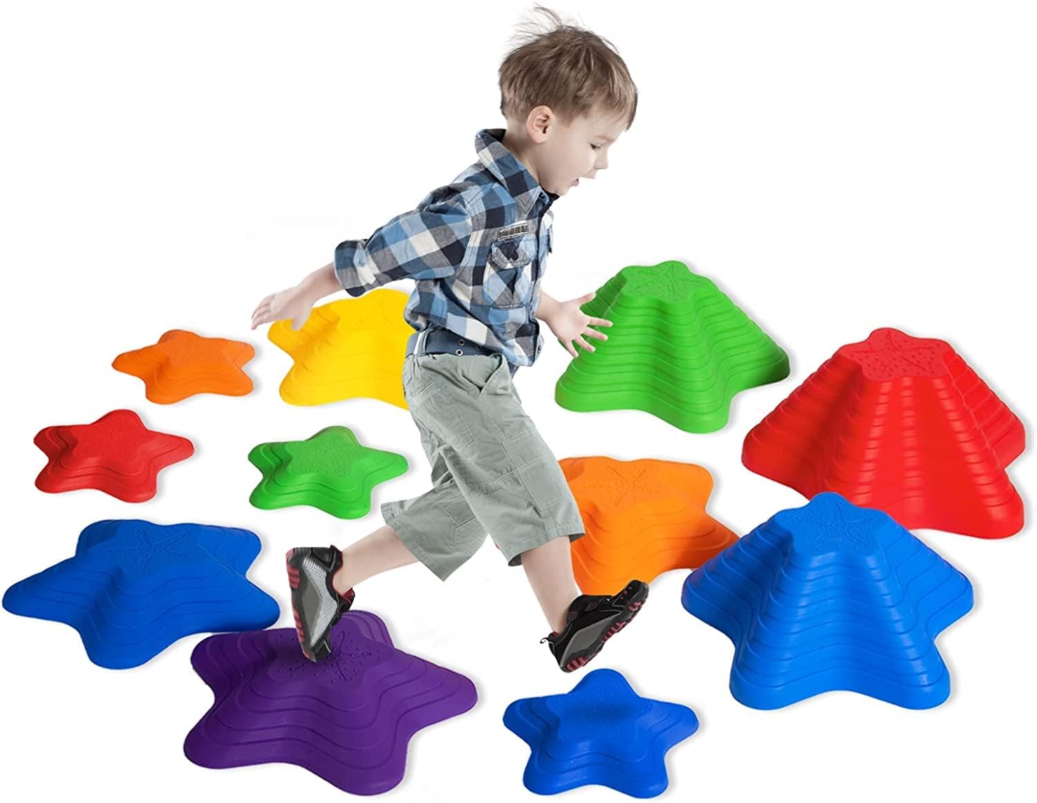 River Stones Balance Stones - 11 Non-Slip Beams, Indoor/Outdoor Play Equipment for Kids, Promotes Balance & Coordination