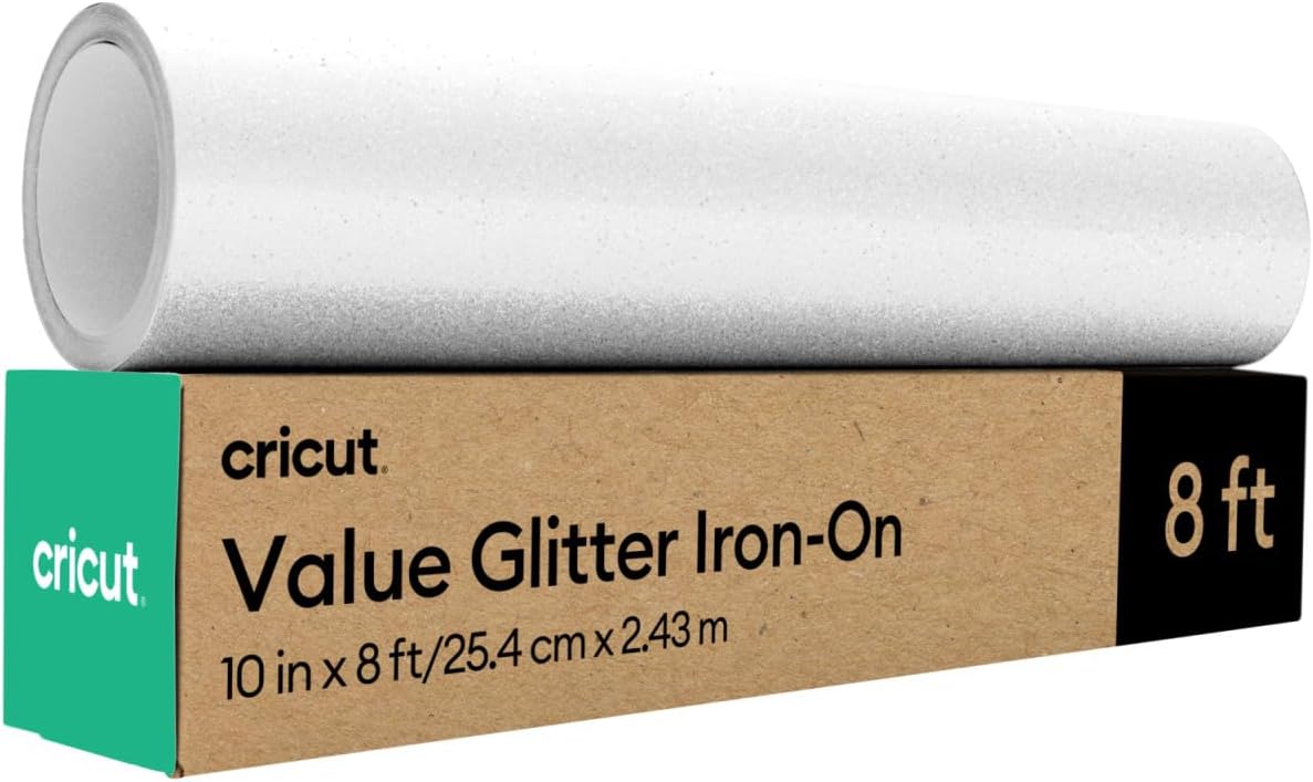 Cricut Value Glitter Iron On, White (10in x 8ft roll) - HTV Heat Transfer Vinyl