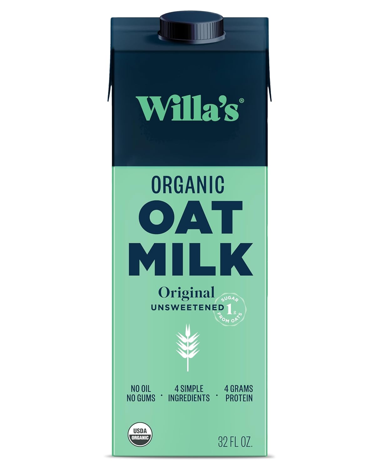 Willa's Organic Oat Milk - Unsweetened Original Oatmilk, Non-GMO, Shelf Stable, Low Sugar, Non-Dairy Milk, Made from Whole Grain Oats, No Oil, No Gums, 32 Oz - Pack of 1