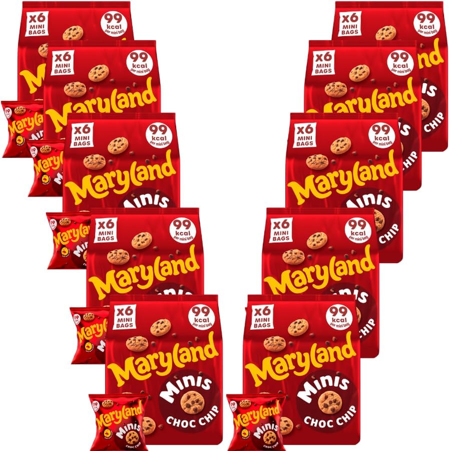 Mini Biscuits Bundle with Maryland Cookies Chocolate Chip Minis (6x19.8g) - 10 Pack | Mini Cookies Containing Chocolate Chips, Suitable For Vegetarians, No Artificial Food Colours.