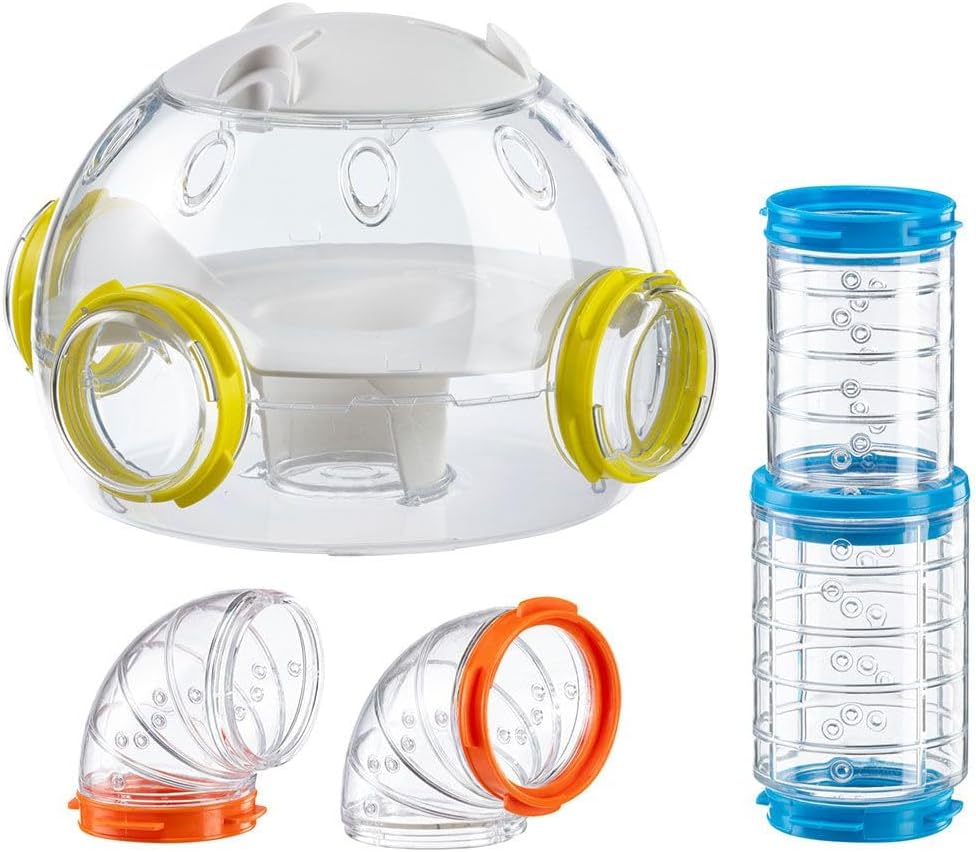 Ferplast Hamster Tube Set - 4 Piece Kit, Including Housing Module, Transparent Tunnels with Ventilation, Curves & Fittings, KIT LAB Hamster Toys