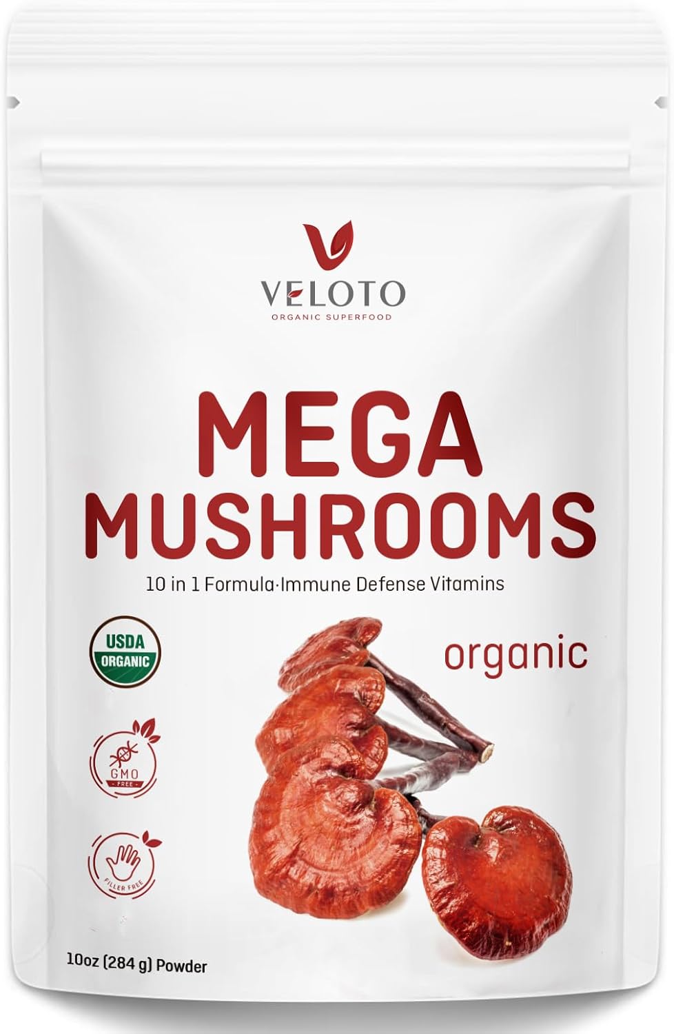 Organic Mega Mushroom Powder Blend, 10 in 1 Complex Mushroom Extract Powder Herbal Supplement with Reishi, Cordyceps, Chaga, Lion's Mane, Vegan & More, Sustainably US Grown, Filler Free, 10oz