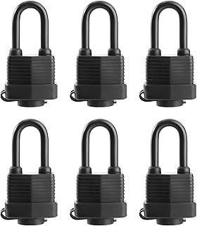 Waterproof Padlocks Keyed Alike for Outdoor use, Covered Heavy Duty Laminated Steel Lock, 1-9/16 Inch. Wide, Long Padlock, Pack of 6