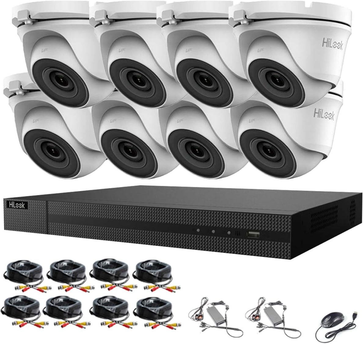 HIKVISION Hilook 8CH DVR 1080P & 8 X 2.0MP Full HD 1080P White Dome CCTV Cameras IR Night Vision 20M Remote View Security Camera System