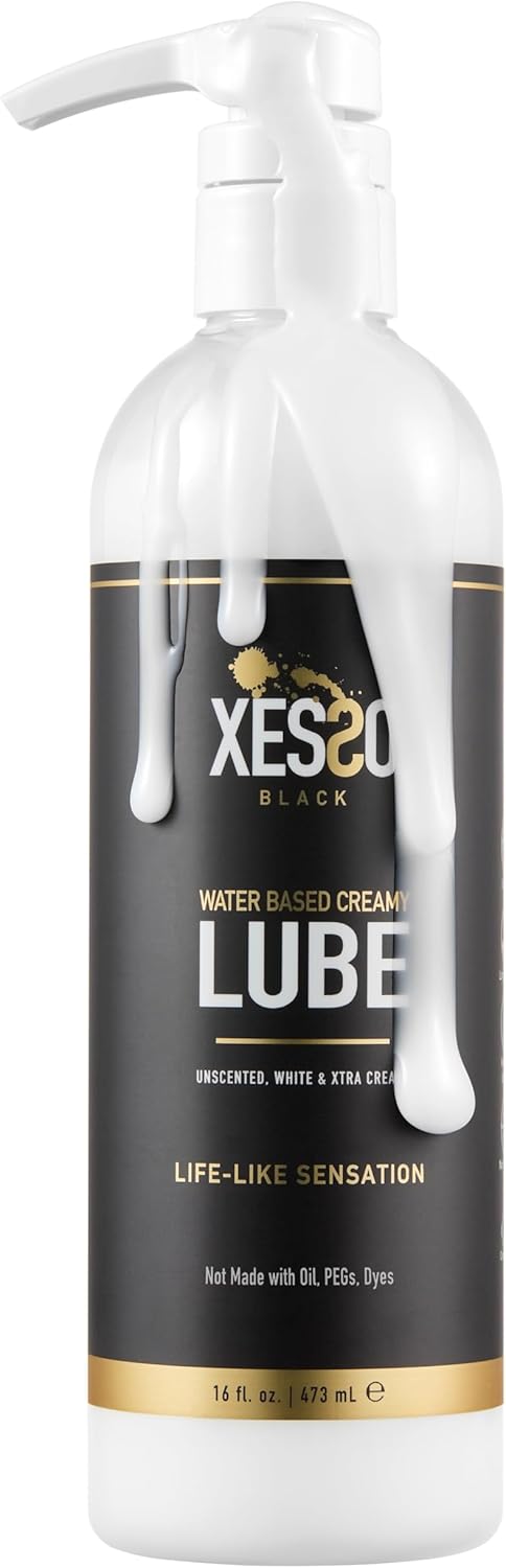 XESSO Water-Based Creamy Lube, Unscented 16 fl oz, Thick White Gel-Like Slippery Glide, Hypoallergenic for Women, Men & Couples. Made in US & Discreet Package. Package May Vary