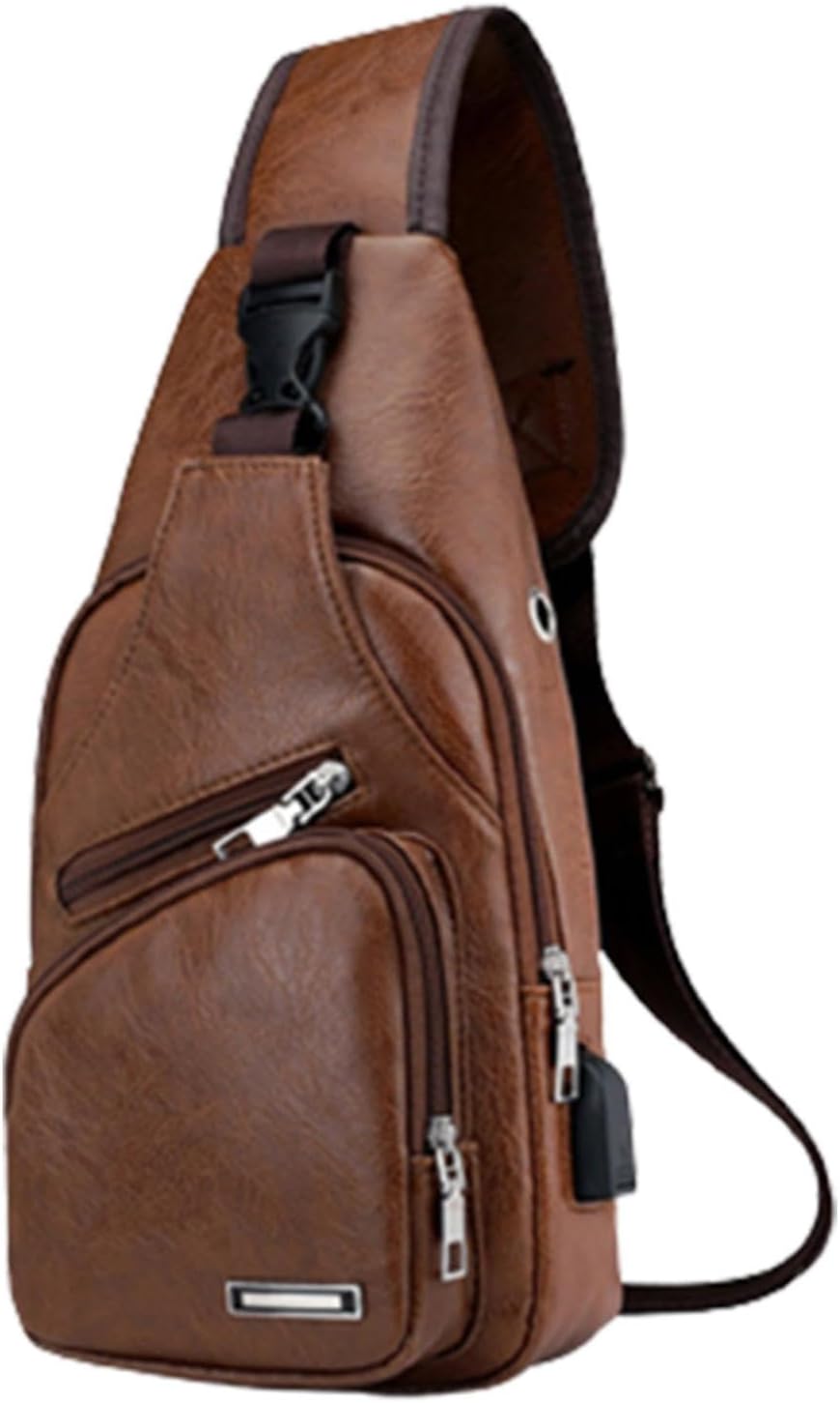 Crossbody Bag Leather Sling Bag Shoulder Backpack, Leather Crossbody Sling Bag with USB Charge Port clearance liquidation (Khaki)