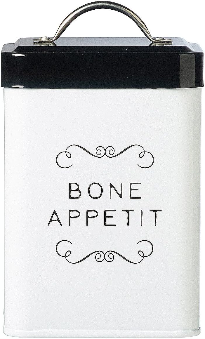Amici Pet Pet Treat Collection, , Sparky Bone Appetit Metal Storage Canister, 36 oz, 36 Fluid Ounce Capacity, Black Push Top Lid