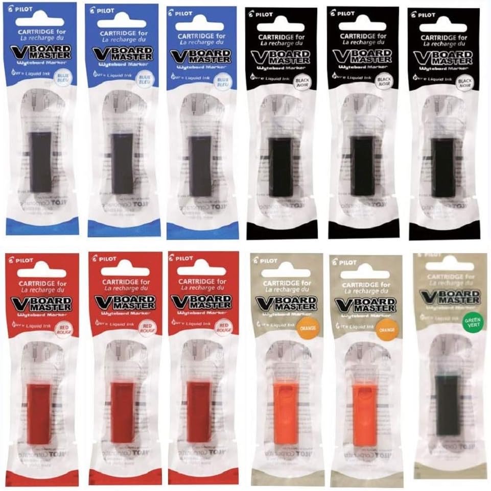 Pilot VBoard Master Refills for Whiteboard 12 Units (3 Blue, 3 Black, 3 Red, 2 Orange and 1 Green)