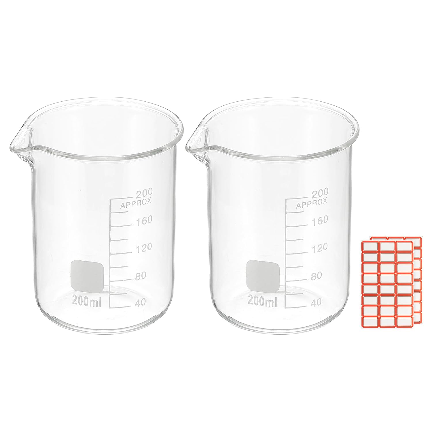 PATIKIL 200ml Glass Beaker, 2 Pack Measuring Glass Beaker Graduated