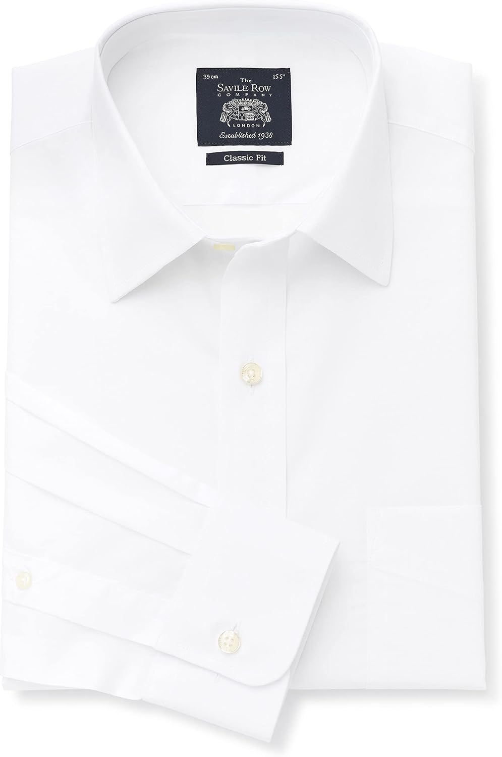 THE SAVILE ROW COMPANY LONDON Men's Classic Fit Cotton Poplin Long Sleeve Formal Shirt - Single Cuff