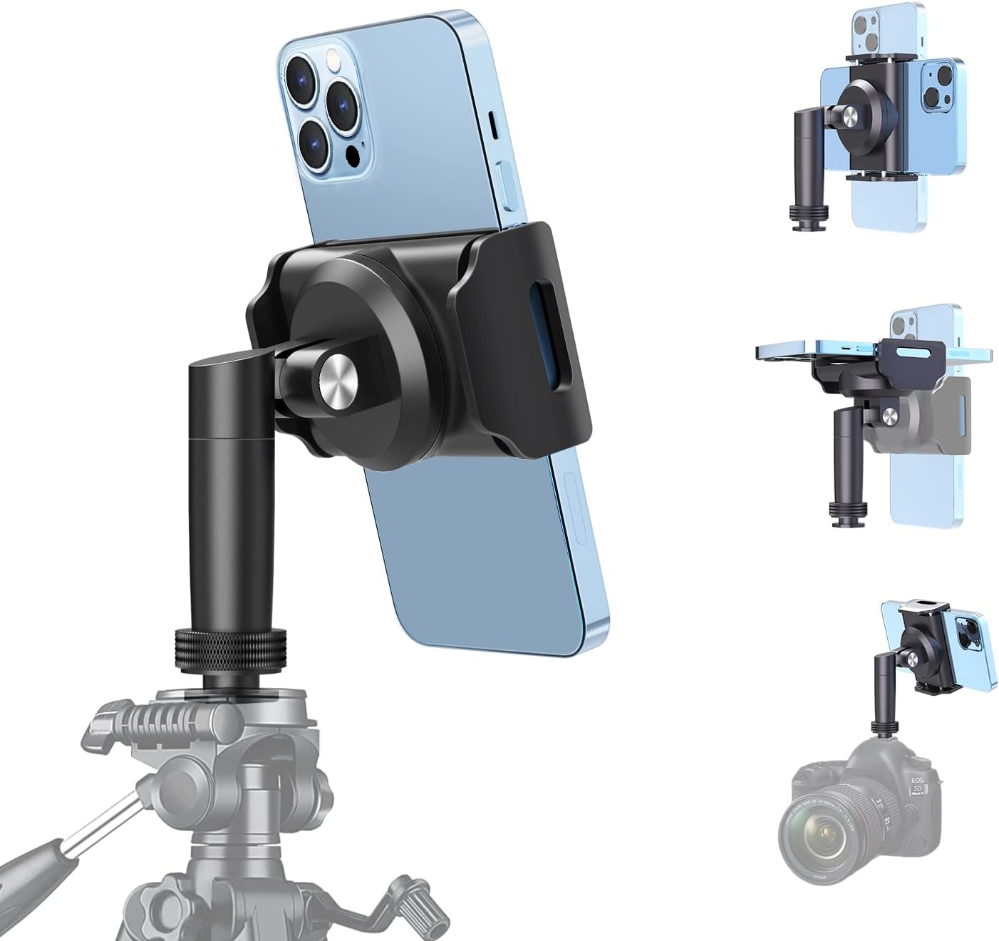 Elitehood Universal Phone Holder Mount, 360 Swivel Tilt iPhone Tripod Mount Adapter with 1/4' Screw Adapter & Cold Shoe, Quick Release iPhone Holder for Camera, Ring Light