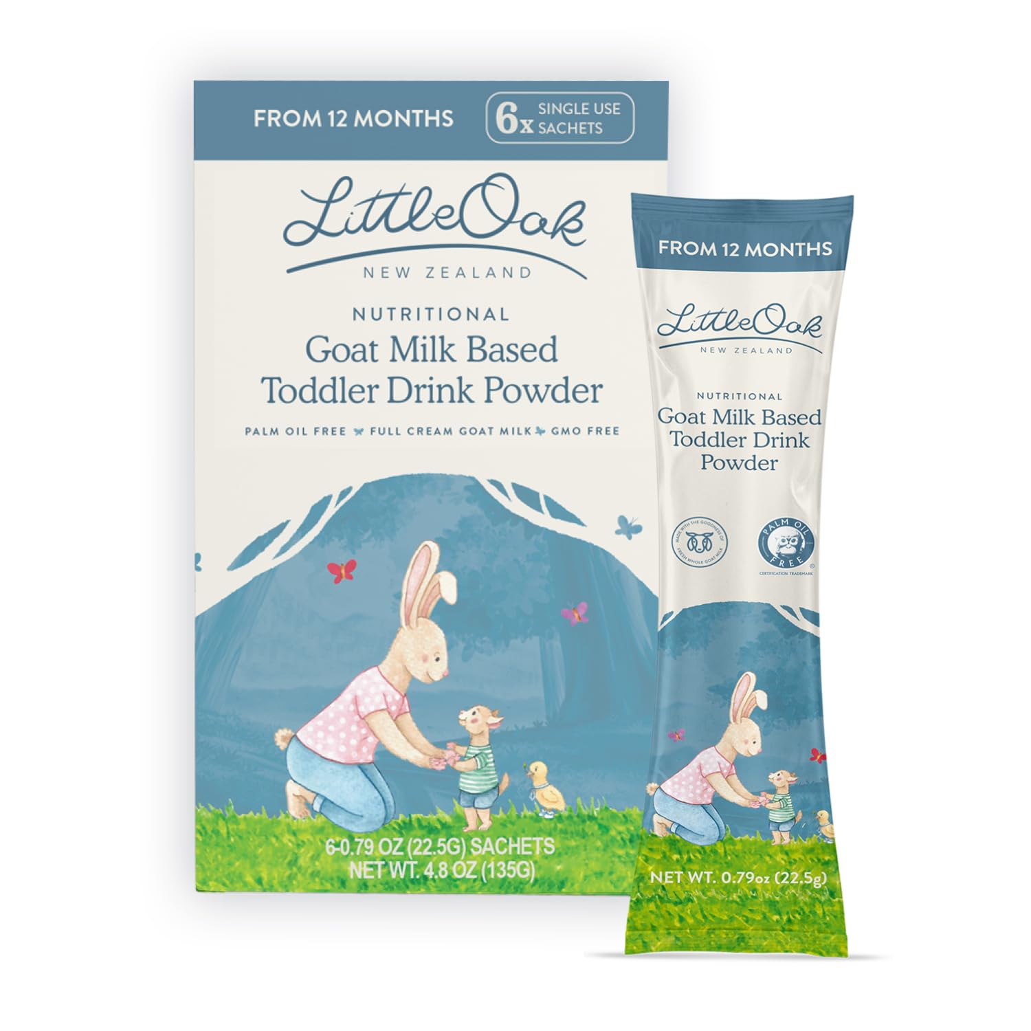LittleOak Natural Goat Milk, Toddler Drink, 12 Months+, 6 x 0.79oz Sachets