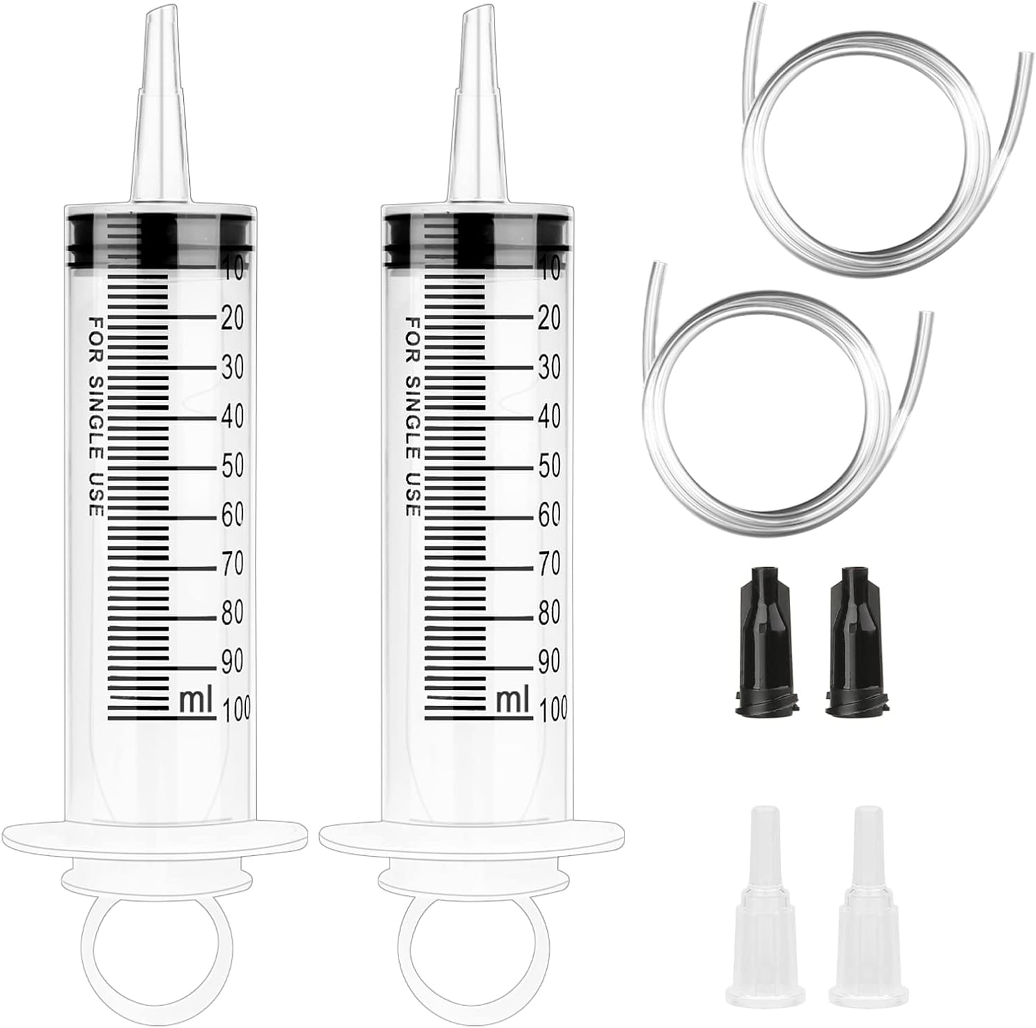 2 Pack 100ML Syringes Plastic Syringe with Tube Large Syringes for Labs Measuring Syringe with Adapter for Oil,Garden,Liquid, Animal Feeding,Glue,Dyes