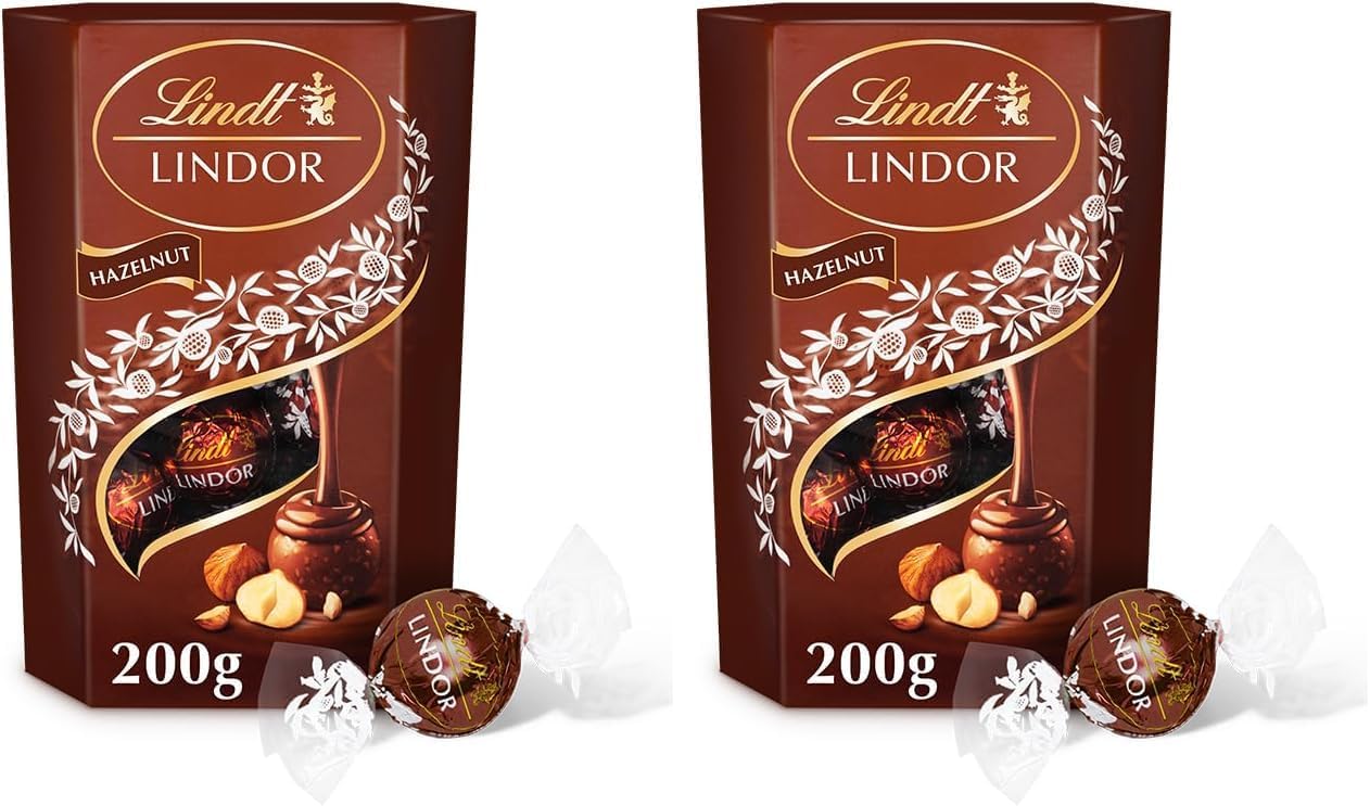 Lindt Lindor Hazelnut Chocolate Truffles Box Chocolate Balls with a Smooth Melting Filling, 200 g (Pack of 2)