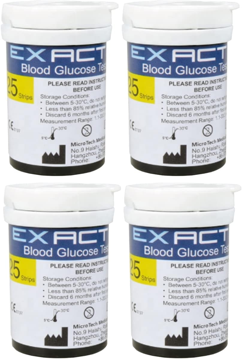 Blood Glucose Test Strips x 100pcs & Lancets x 100, Only for Exactive Vital Glucometer Blood Glucose Monitor