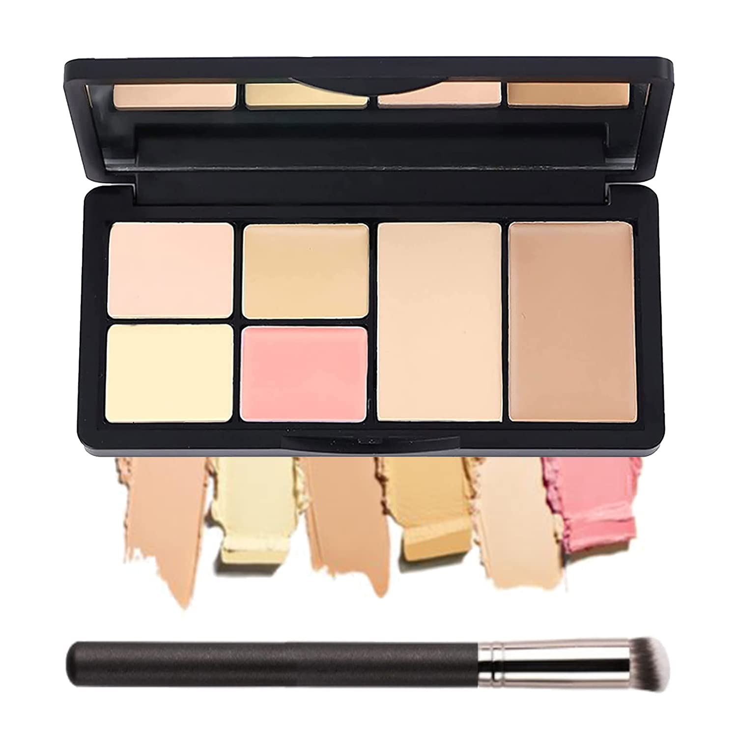 6 Colors Correcting Concealer Palette, Makeup Cream Contour Palette with Brush, Contouring Foundation Highlighting Concealer Palette for Conceals Dark Circles, Redness, Acne, Blemish（B）